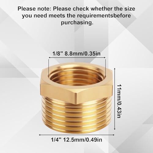 Image of 9pcs Brass Reducer Hex Bushing, 1 /4 inch NPT Male to 1 /8 inch NPT Female Threaded Pipe Fitting Reducer Adapter for Plumbing Hydraulic Gas Applications