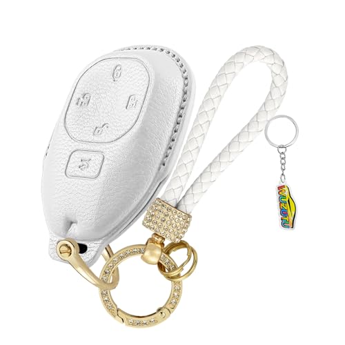 WUZUTU Soft Leather Shell Car Key Fob Cover Case Compatible With GAC Trumpchi E8 Max Pro S7 2025 2026 GS7 GS8 GM8 GS5 GA6 GM6 GN8 J15 J16 2022 2023 Accessories Key Holder Keychain 5 Buttons-A White