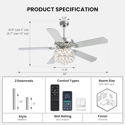 CROSSIO 52" Crystal Ceiling Fan with Light Dimmable LED Chandelier Fan by CROSSIO - Used condition - Image 7