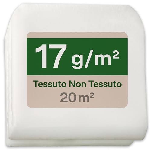 Praknu Telo Tessuto Non Tessuto per Piante 17g/m² - 20m² (2 x 10m) - Tessuto Traspirante per Aiuole - Protezione da Gelo, Parassiti ed Erbacce - Permeabile all'Acqua e Stabilizzato ai Raggi UV