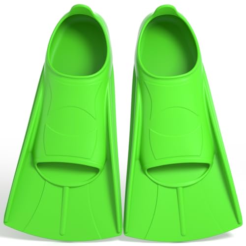 Aletas de natación de silicona, ajuste suave y cómodo, aletas cortas para niños y adultos, aletas cortas de entrenamiento para natación, aletas unisex para niños y adultos, aletas cortas (verde limón