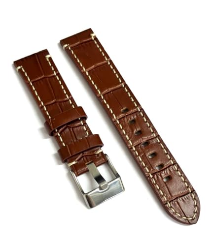 Pulseira relógio Couro estilo Croco, Esportiva, Costura Clara.LC115 Tamanho:20mm;Cor:Marrom Claro