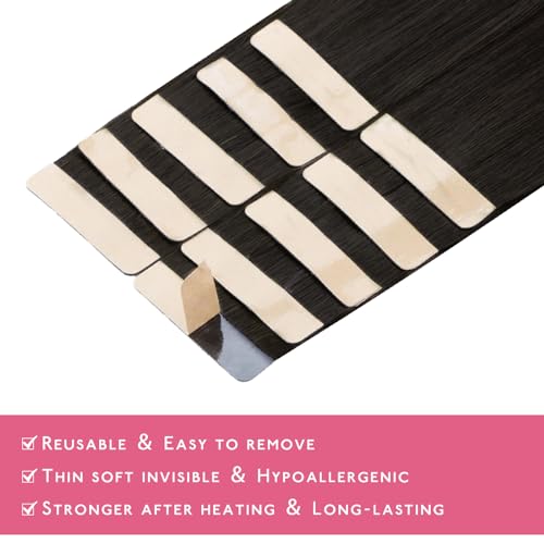 Image of WENNALIFE Tape in Hair Extensions Human Hair Dark Brown to Chestnut Brown and Dirty Blonde Highlighted Tape in Extensions, 10pcs 25g 14 inch Remy Invisible Tape Ins Straight Colored Soft Refill Set