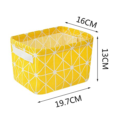 DOULEIN Fabric Storage Basket,4 Pcs Foldable Waterproof Small Baskets Mini Square Cotton Linen Organizer Box with Handles for Desktop Storage and Household Organizer