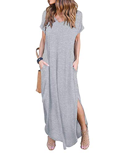 ORANDESIGNE Vestidos Mujer Casual Playa Largos Verano Tie Dye Vestido Boho Hendidura Falda Larga Maxi Vestido Playeros B Gris Claro XL