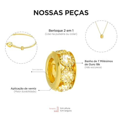 Kit 3 Berloques Separadores Strass Cristal Banhado a Ouro 18k
