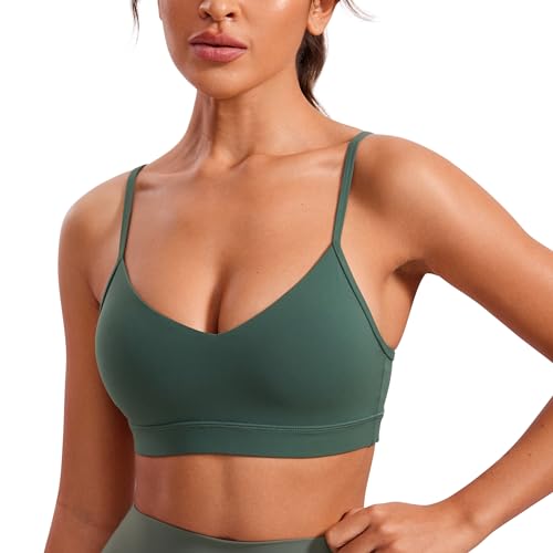 Image of CRZ YOGA Butterluxe V Neck Sports Bras | Light Support, Removable Pads, Yoga, Extremely Soft, Square Back, Adjustable Spaghetti Straps, for Women
