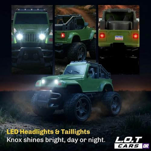 Image of L.O.T Cars Knox Remote Control Car Toy | 25Kmph, 3-Speed Mode | 1:14 Scale Design, Monster Truck RC Car, Off Road Remote Control Car with Led Headlights & Taillights for All Terrain (Adventure Green)