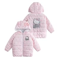 Hello Kitty Sanrio Girls Hooded Puffer Jacket with Ears for Toddler and Big Kids
