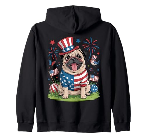 Happy Patriotic Pug Dog 7��4�� ���j�� �W�b�v�p�[�J�[