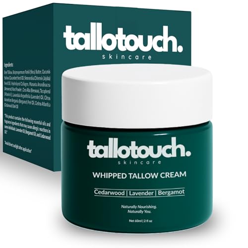 Whipped Tallow Cream for Face & Body - 100% Grass-Fed Beef Tallow, Collagen, Shea Butter & Beeswax Moisturiser, Deep Hydration & Skin Repair, Essential Oils, Fast Absorbing