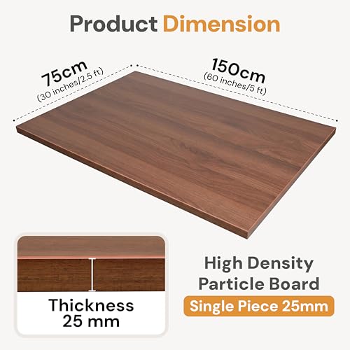 Image of Table Top for Office, Study & Standing Desk - 25mm Pre-Laminated Engineered Wood, Matte Scratch & Spill Resistant, Load up to 120 kg, Suitable Frames - 60x30 inch,Walnut
