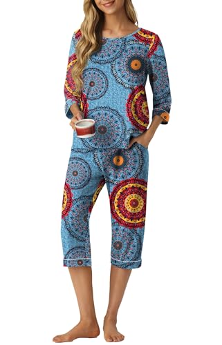 Image of PrinStory Womens Pajama Sets Capri Pjs Soft Lounge Sets XS-4XL