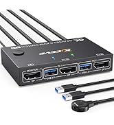 KCEVE 8K DP KVMスイッチ USB3.0 KVM切替器 2入力1出力 (8K@30Hz/4K@144Hz) DP1.4ポート キーボード、マウス、モニターを2PCで共有 USB3.0...