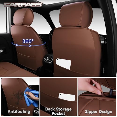 CAR PASS Luxury Nappa Leather Seat Covers Full Set, 3D Rhombus Waterproof Faux Leather Seat Covers, Universal Automotive Seat Cushion Fit for Most Sedan SUV Truck Van, Airbag Compatible Brown by CAR PASS - Used condition - Image 3