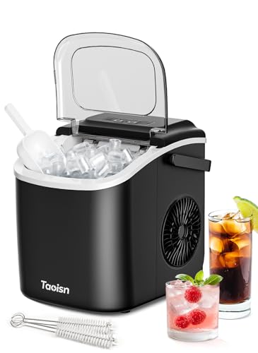 TAOISN Countertop Ice Maker Machine 9 Bullet Ice Cubes Ready in 6 Mins 12kg/Day 2 Ice Sizes Self-Cleaning Portable Ice Maker with Handle Ice Scoop Basket & Brush for Home (Plastic version)