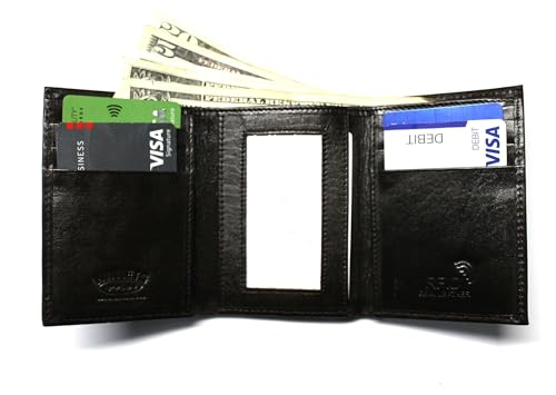 Bass Fishing Embossed Leather Trifold Wallet Black RFID Safe3