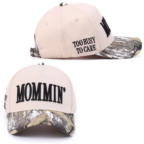 Vintage Two-Tone Trucker Hat Adjustable Baseball Cap with Mommin Embroidery Ponytail Fit Unisex Outdoor Casual Headwear (Camo)