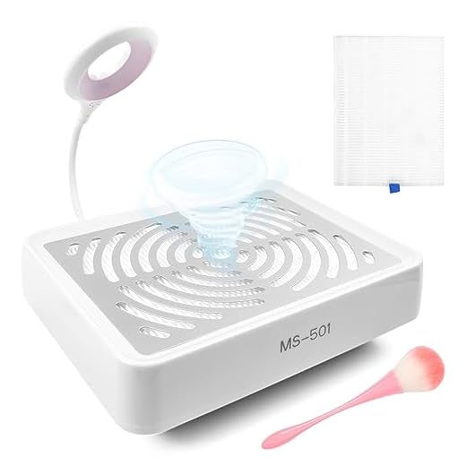ANGNYA Nail Dust Collector with LED Light,Nail Dust Collector for Acrylic Nails Powerful 40W Nail Vacuum Dust Collection with 1Reusable Filters & 1 Brush Dust Collector for Nails Tech