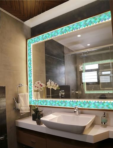 Image of WallDesign Mosaic Lantern Blue Green Shades - 4 in X 10 Feet Self-Adhesive Wallpaper Border Sticker for Kitchen Backsplash, Furniture, Wall, Cupboard, Staircase