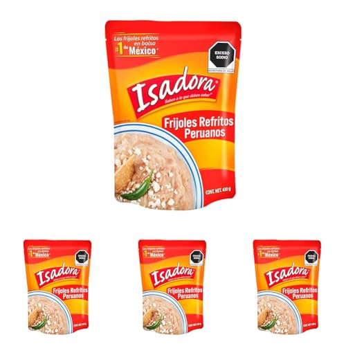 Isadora - Frijoles Refritos Peruanos - Formato Bolsa - 430g - Hechos en México - Sin conservantes - Ingredientes naturales - Listo para comer (Paquete de 4)