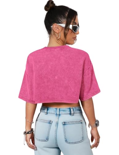 Lancifolium Women's Vintage Washed Cropped T-Shirt - Oversized Short Sleeve Casual Crewneck Crop Tops4
