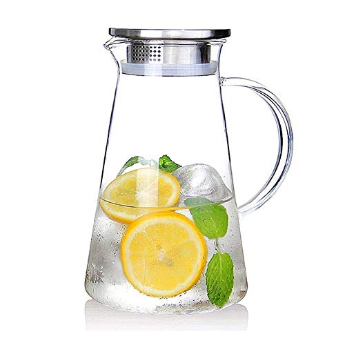 Image of NeWine Premium Borosilicate Water Jug 1.8 Litre, Stainless Steel Air Tight Lid,Iced Tea Pitcher, Water Jug, Hot Cold Water, Milk and Juice Beverage Carafes,1 Pcs Set, BPA Free, Transparent