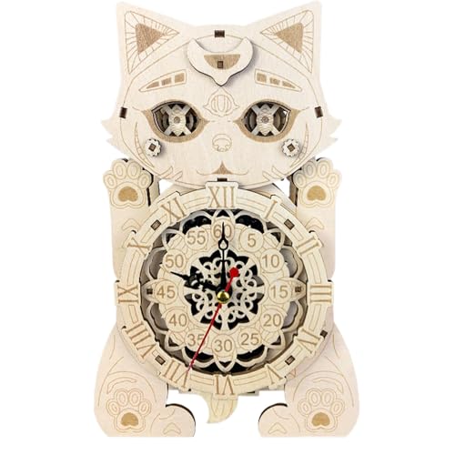 Katzenwahr木製パズル-モデルキット大人、若々しい木製の手工芸品セット|創造的な装飾、オフィスのためのノイズレスの時計、書店、自宅の装飾品の、あなたの祖先の職人技を促進して耐久文化