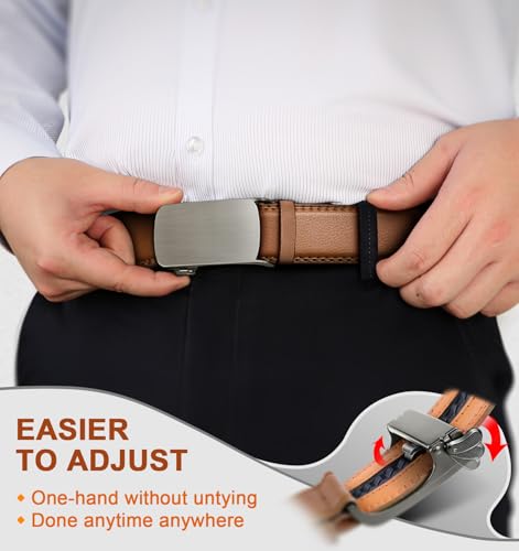 Image of BULLIANT Men Ratchet Leather Belt True-to-size 1 3 /8 inch-Gift Boxed | Smooth Sliding for Micro Fit | Holeless for Dress or Casual