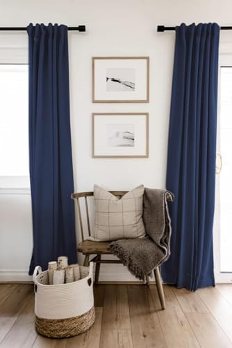 Image of Linen Textured Total Blackout Curtains for Bedroom 72 Inches Long, Navy