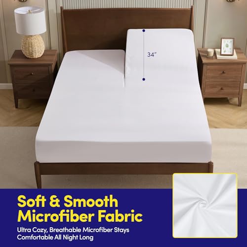 Image of Split Head King Sheets Set for Adjustable Beds 4 Piece Flex Top Bed Sheets - Deep Pocket Split Top Fitted Sheet with Built-in Corner Straps, Luxury Soft Cooling Bedding, Wrinkle Resistant, White