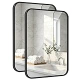Pocetry 2 Pack Bathroom Mirrors for Over Sink, 22'x30' Matte Black Framed Vanity Mirror, Rounded Corner Rectangular Metal Mirror for Wall, Modern Farmhouse Industrial Decor