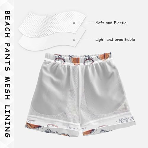 Basketball White Kids Swimming Trunks with Pocket Swim Shorts 2T4