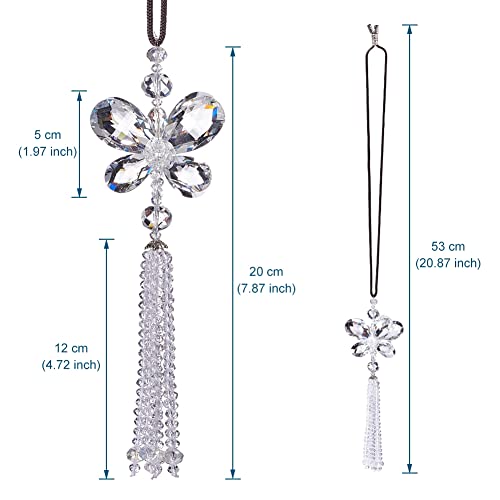 Image of Crystal Butterfly Car Rear View Mirror Accessories Lucky Car Hanging Ornament (White)