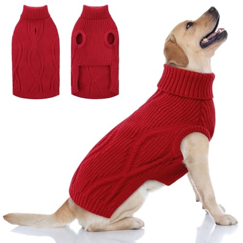 Queenmore Pullover Hund groß | Warm & Weich | Turtleneck Weihnachtspulli | Pitbull, Boxer, Englische Bulldogge, Border Collie, Dalmatiner (Rot, XL)
