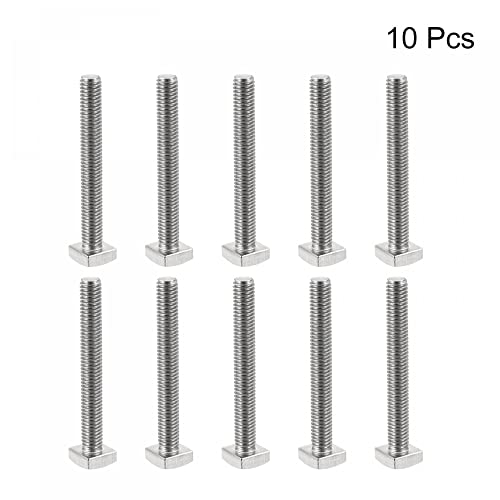 Image of uxcell Square Head Bolt, 10pcs M6x50mm Fully Thread 304 Stainless Steel Grade C Square Machine Screws