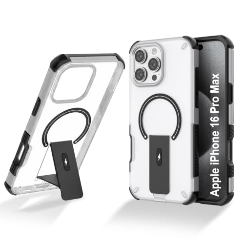 Image of ZAP CASE Matte Kickstand Case for iPhone 16 Pro Max | Magsafe Compatible | Premium Polycarbonate Back + Flexible TPU Bumper | Foldable Stand | Military-Grade Drop Protection | Anti-Fingerprint | White