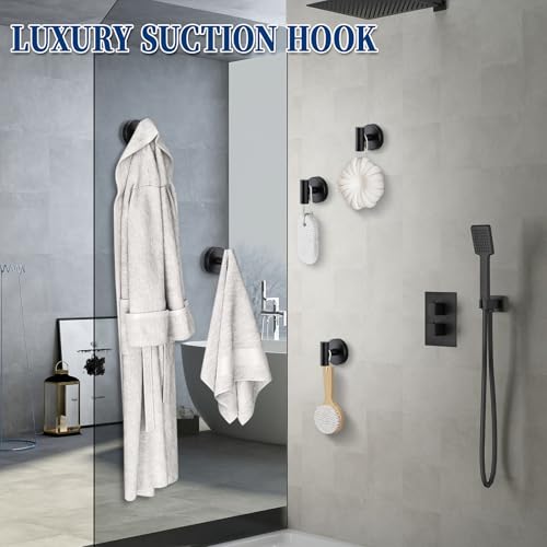 warlve Suction Cup Hooks No Drill Stainless Steel Shower Hooks Towel Hook Robe Hook Heavy Duty on Smooth and Non-Porous Surfaces in Bathrooms Kitchen Bedroom (2, Matte Black) — view 5