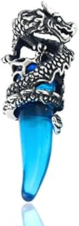 Stayoung Jewellery Mens Gothic Dragon Tooth Crystal Stainless Steel Pendant Necklace Crystal Blue Dragon Wolf Tooth Tribal