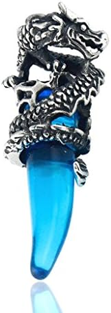 Stayoung Jewellery Mens Gothic Dragon Tooth Crystal Stainless Steel Pendant Necklace Crystal Blue Dragon Wolf Tooth Tribal