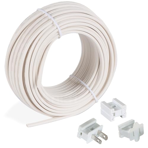 Aniai 18/2 SPT-2 Wire 50FT with 3PCS Vampire Plugs - Low Voltage Landscape Wire Electrical Wire - 18 Gauge Electrical Wire 2 Conductor - White