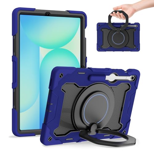 Rugged Case for Samsung Galaxy Tab S10 FE+ Plus 13.1 Inch 2025, Heavy Duty Shockproof 360 Rotating Kickstand Handle Drop Protection Back Cover with S Pen Holder for Samsung Tablet 13.1", Darkblue