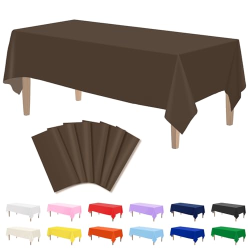 Image of Kopokita 6 Pack Brown Plastic Tablecloths Disposable 54 x 108 Inch
