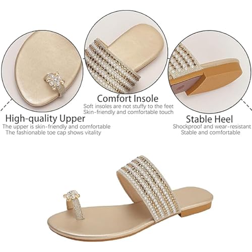 Yytcsjz Women‘s Flats Sandals, Women's Leather Rhinestones Toe Ring Slides, Gladiator Sandal’s, with Arch Support for Pain Relief Bunion Symptoms3
