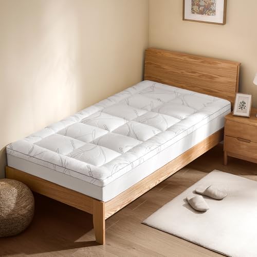 Homemate Twin XL Mattress Topper - Dorm Cooling Viscose Mattress Pad Cover Soft Plush 1000 GSM Down Alternative Pillow Top Bed Topper Single Bed Cushion for Hot Sleepers, Back Pain