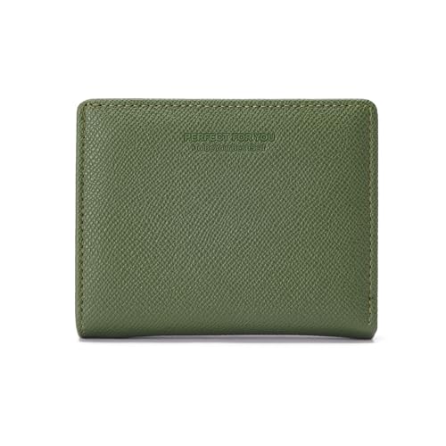 WishLotus Small Wallet for Woman, Leather Credit Card Holder Wallet with Zipper Coin Pocket, Compact Bifold Wallet Mini Purse with ID Window (Green)