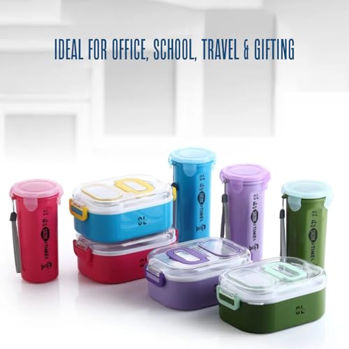 Image of 3 Compartment Lunch Box with 1 Lid Box & Water Bottle Combo | Spoon Fork Included | Leak Proof Lock Mechanism | Microwave Dishwasher & Freezer Safe for Kids & Adults