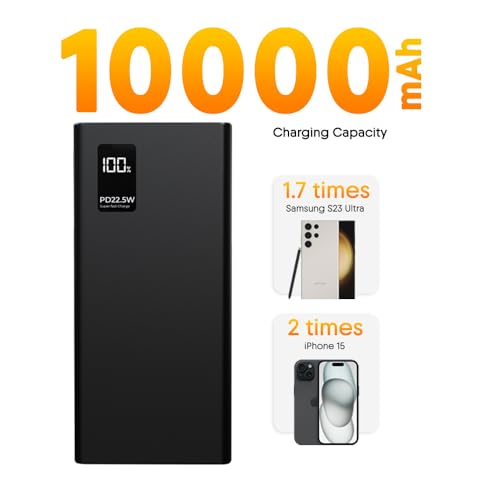 Image of Walta Elite Buddy 10 Power Bank, 10000 mAh, 22.5W Fast Charging, Digital Display, Triple Output Ports, Flight Approved