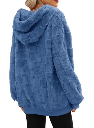 Yanekop Womens Oversized Sherpa Hoodie Christmas Sweaters Half Zip Pullover Fuzzy Winter Sweater Casual Zip Up Outerwear(D Dark Blue,2XL)