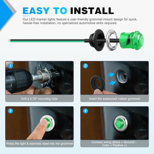 Image of Nilight 3 /4 inch Round Marker Lights 10PCS Green Side Bullet Clearance Light